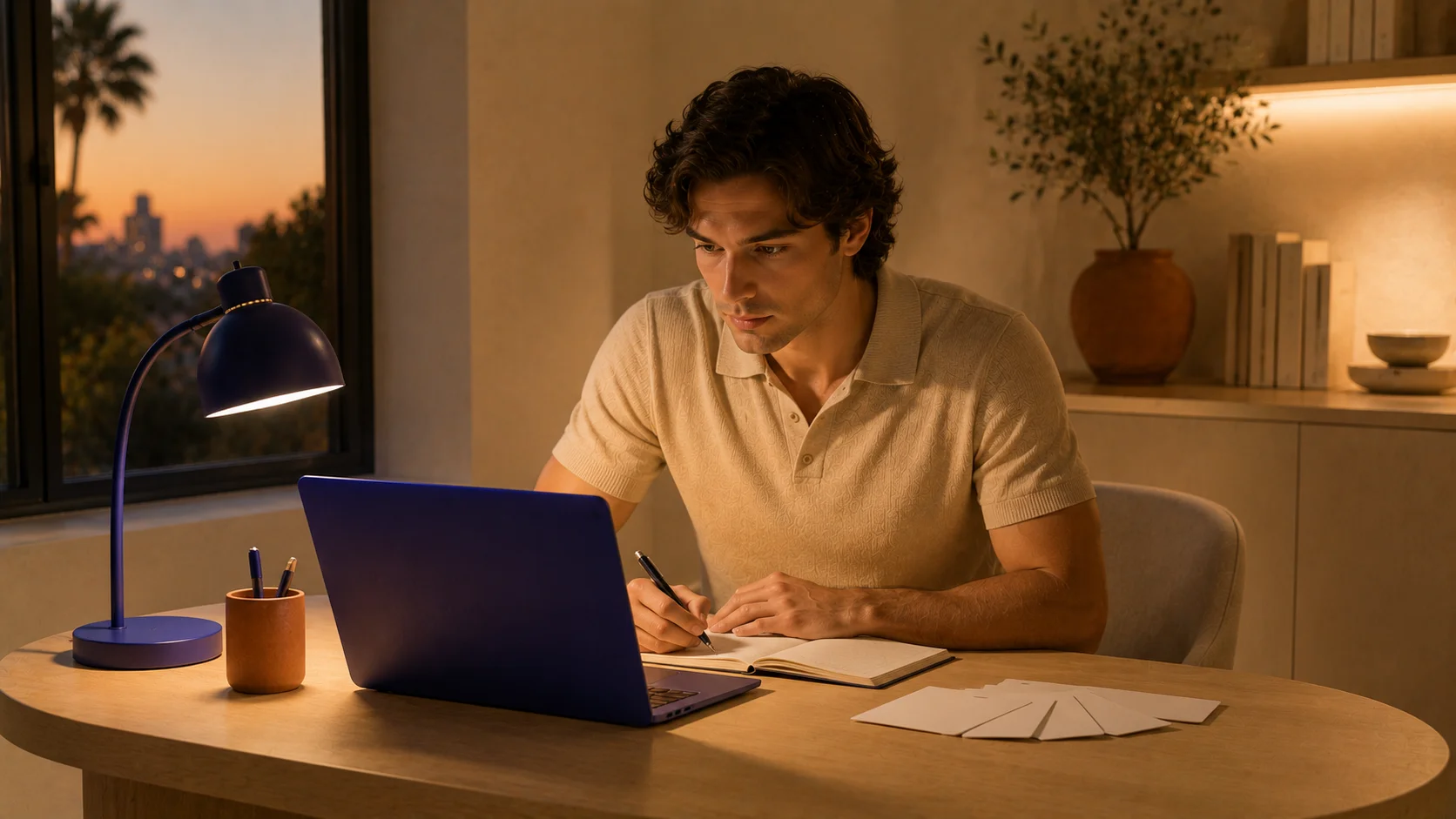 A Florida real estate exam candidate concentrating at a testing center computer