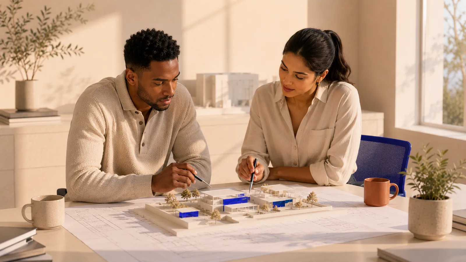 Two agents reviewing plans